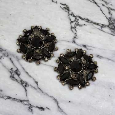 Pair of Vintage Black Rhinestone Scarf / Dress Cli