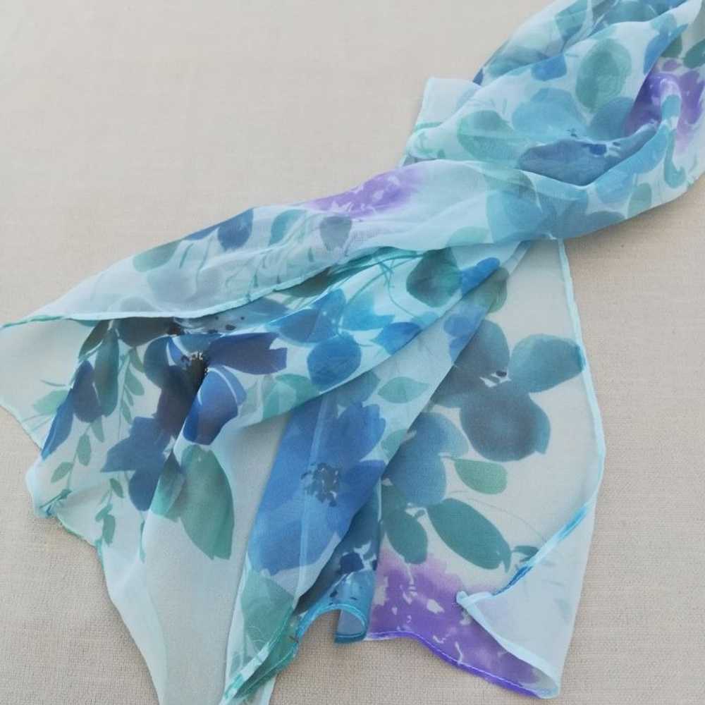 Vintage Blue Floral Scarf - image 1