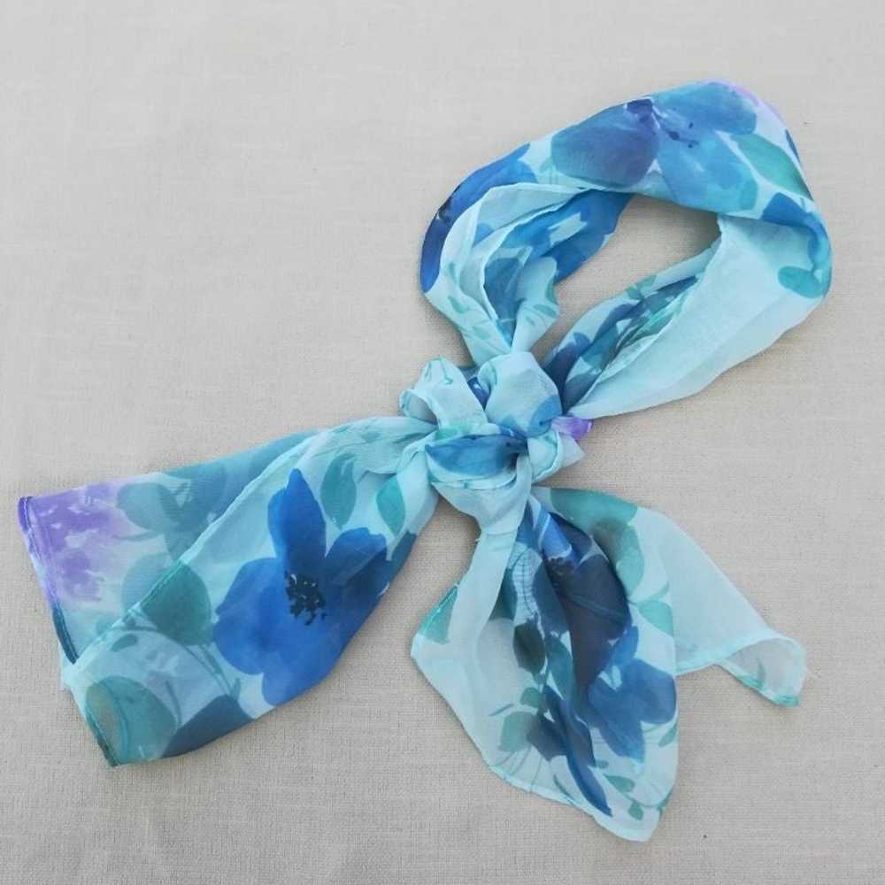 Vintage Blue Floral Scarf - image 2