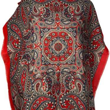 Vintage Glentex Square Red Paisley Scarf Fringed