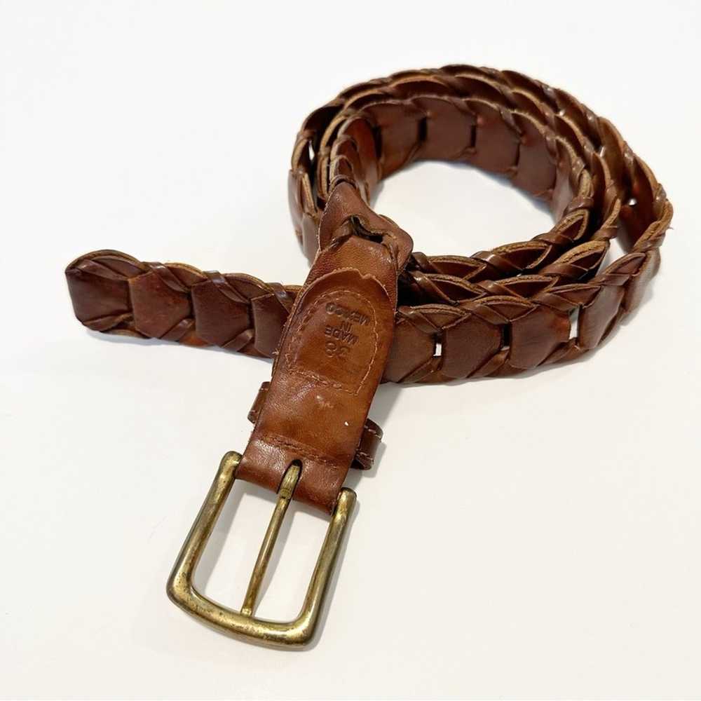 Brown Leather Braided Vintage Worn Look Belt - image 1