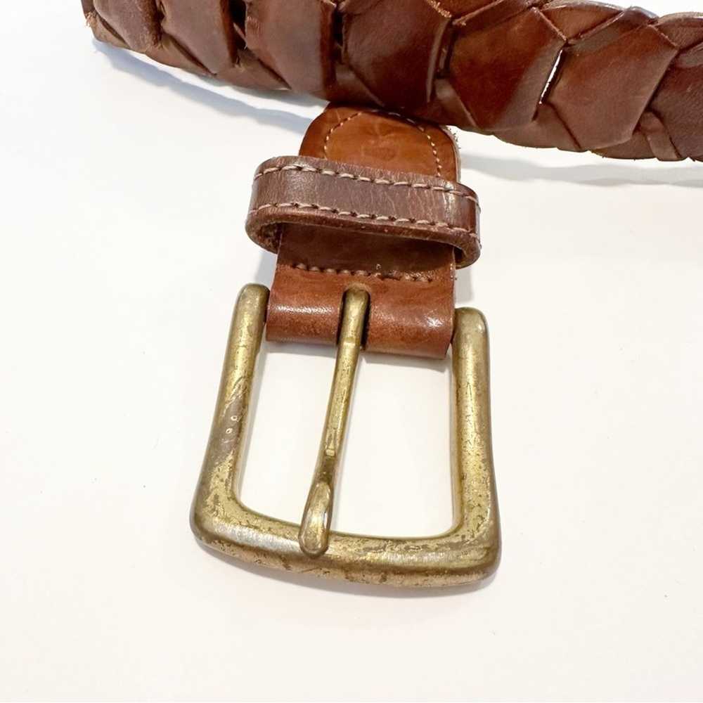 Brown Leather Braided Vintage Worn Look Belt - image 3