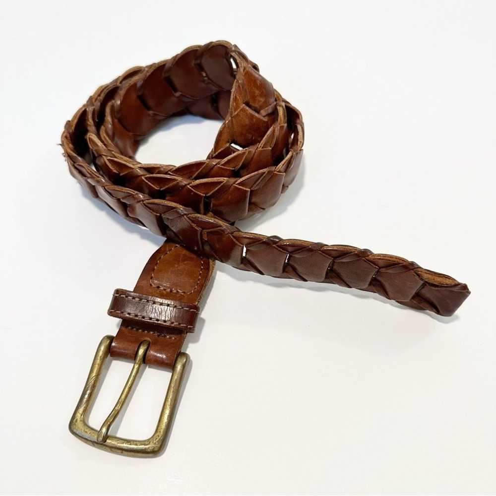 Brown Leather Braided Vintage Worn Look Belt - image 4