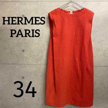 HERMES Sleeveless Dress Soccer Fabric 34 Orange - image 1