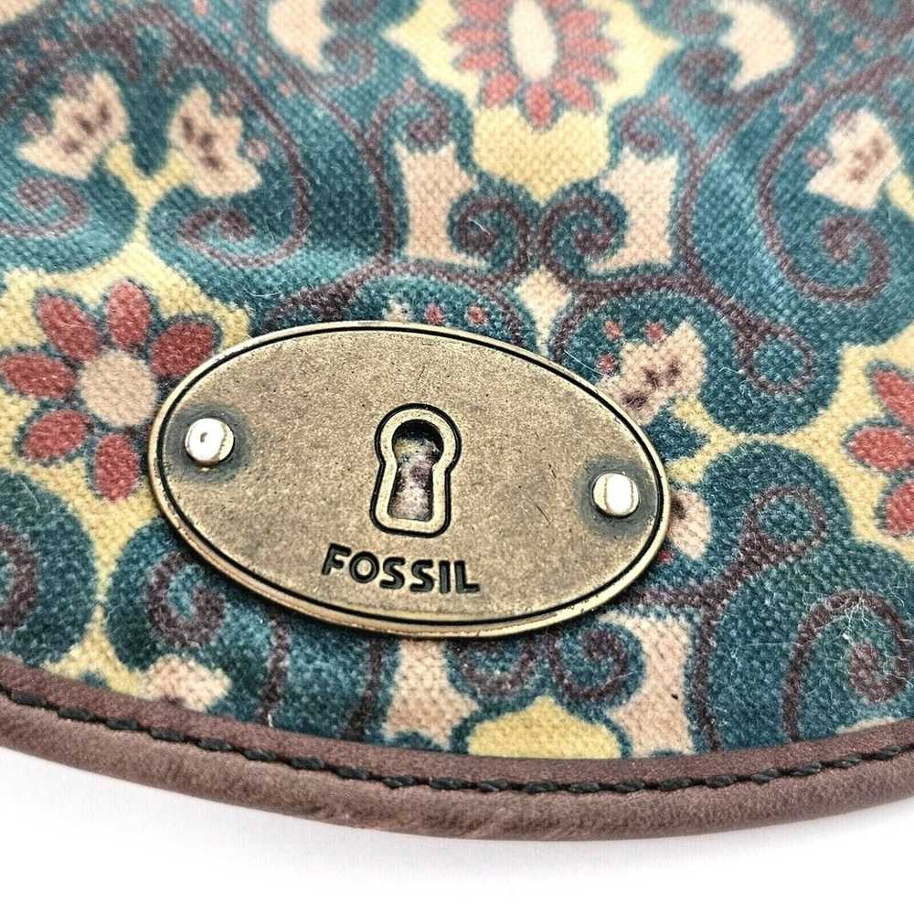 Fossil Vintage Green Print Leather Trim Canvas Co… - image 3