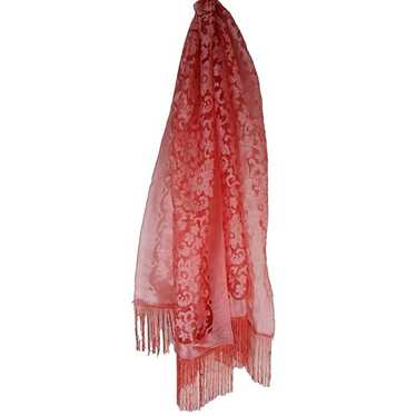 Vintage Womens Scarf Pink Floral Lace Fringe Victo