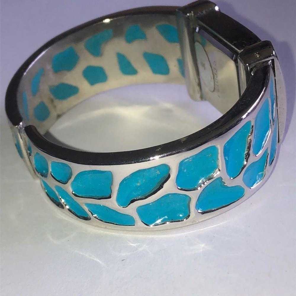 Vintage Blue Enamel & Silver Tone Boho Cuff Watch… - image 2