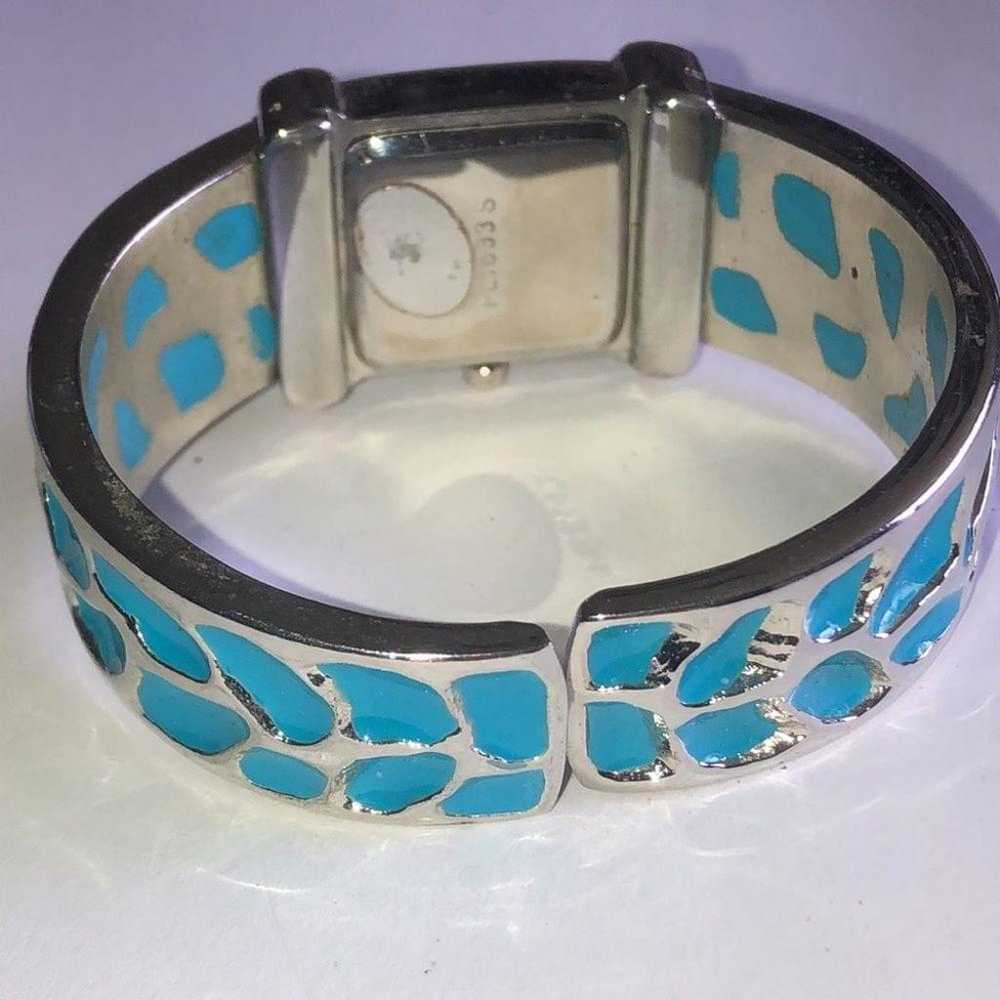 Vintage Blue Enamel & Silver Tone Boho Cuff Watch… - image 3