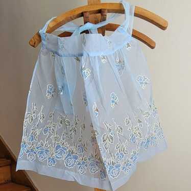 Vintage 60s apron- blue ethereal floral - image 1