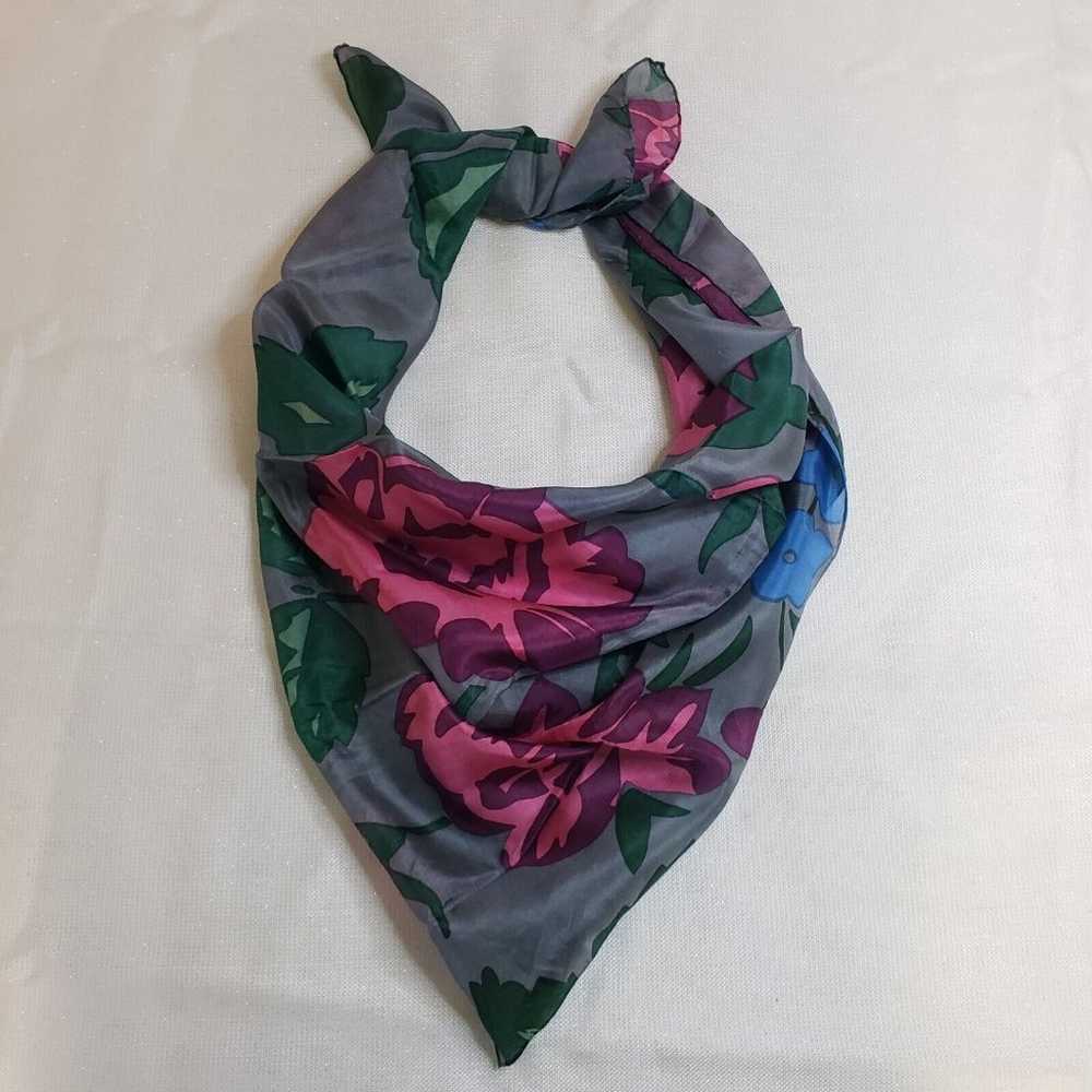 Vintage 100% Silk Scarf Rose Purse Head Scarf Flo… - image 2