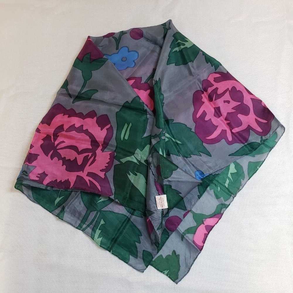 Vintage 100% Silk Scarf Rose Purse Head Scarf Flo… - image 5