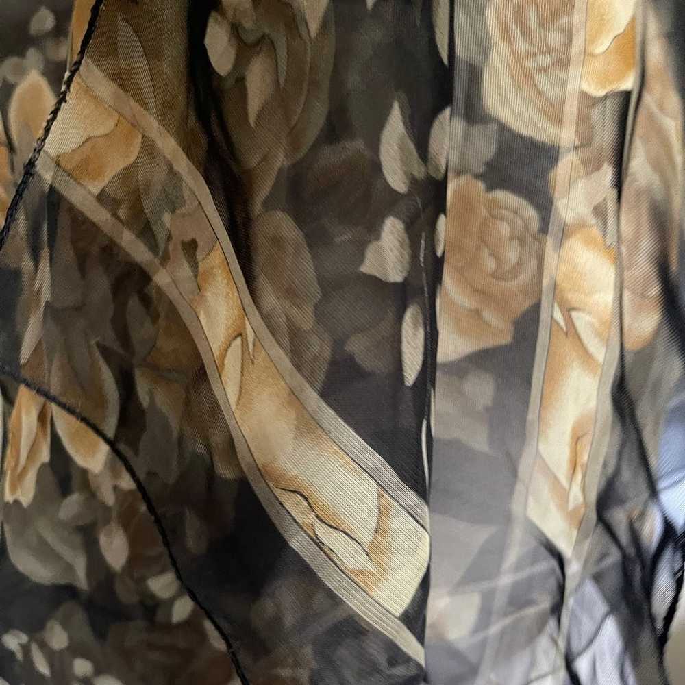 Vintage silk feel floral beige black long scarf 1… - image 5