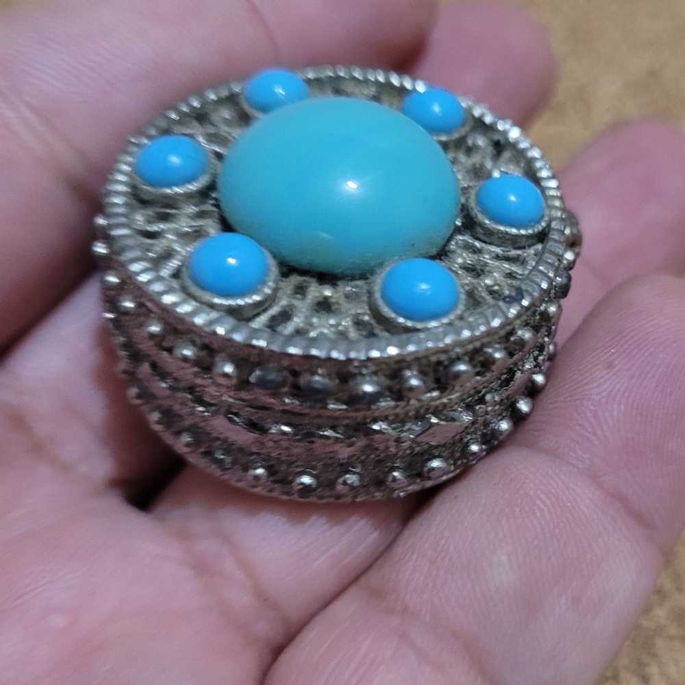 Vintage Mini Silver Tone Metal, Blue Stones, Pill… - image 6