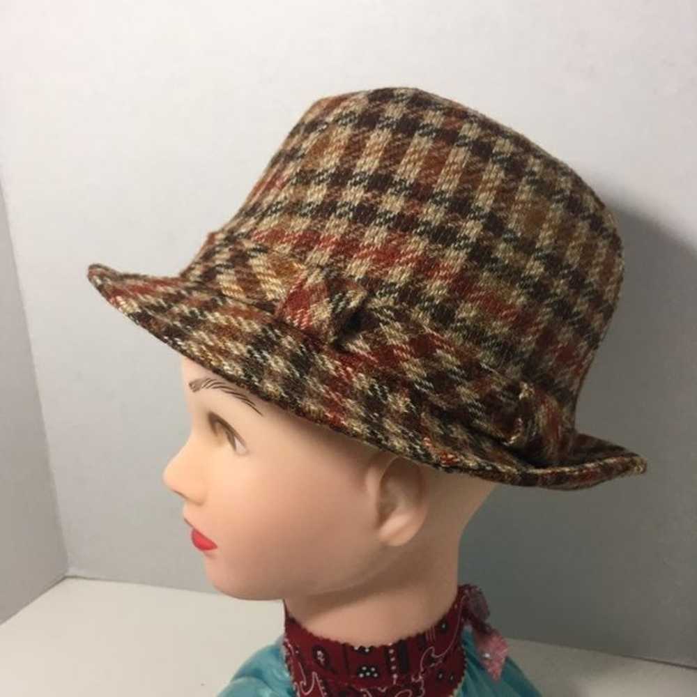 Vintage Plaid Trilby Panama Fedora Wool - image 3