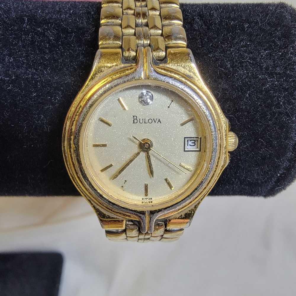 Vintage Bulova Watch Women Gold Tone Round Date W… - image 1