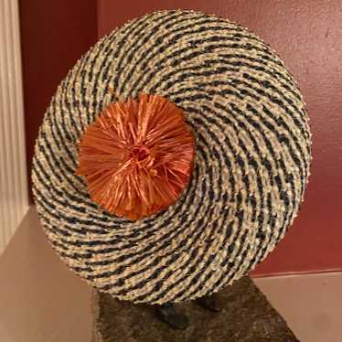 Vintage Straw Fascinator with Raffia PomPom Accent - image 1