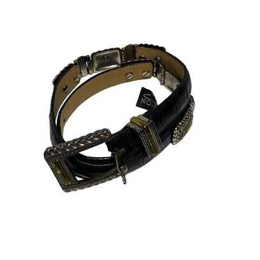 Brighton Black Leather Belt Silver Gold Tone Acce… - image 1