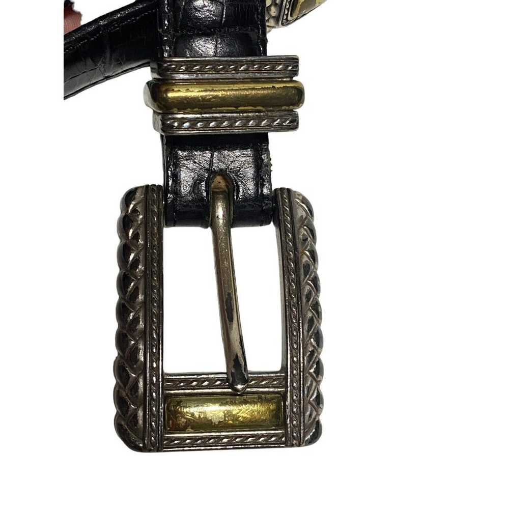 Brighton Black Leather Belt Silver Gold Tone Acce… - image 2