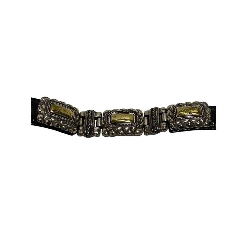 Brighton Black Leather Belt Silver Gold Tone Acce… - image 3