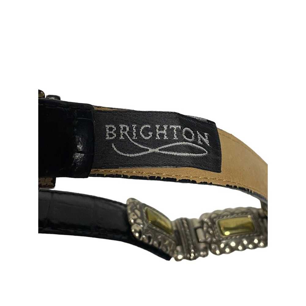 Brighton Black Leather Belt Silver Gold Tone Acce… - image 5