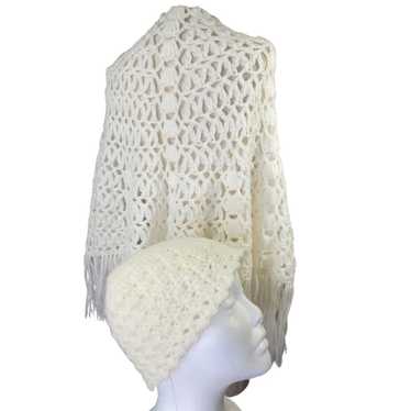 Vintage Handmade Knit Shaw and Cap - image 1