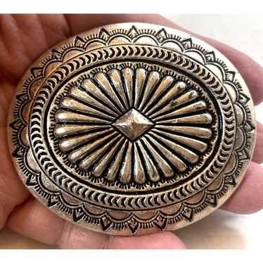 Vintage Belt Buckle Ornate Navajo Design Southwes… - image 1