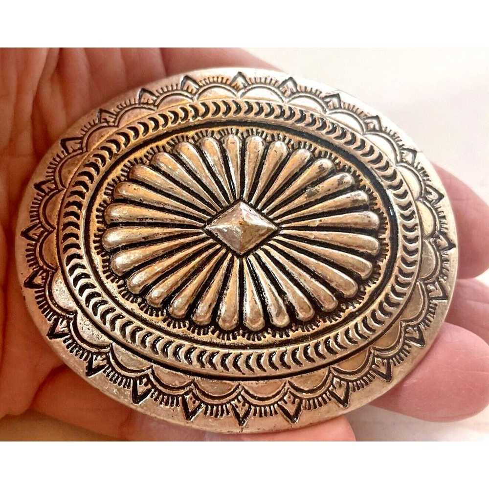 Vintage Belt Buckle Ornate Navajo Design Southwes… - image 2