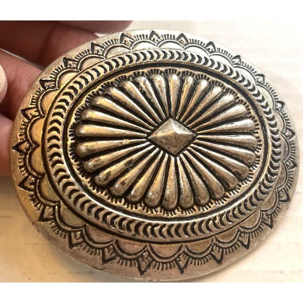 Vintage Belt Buckle Ornate Navajo Design Southwes… - image 4