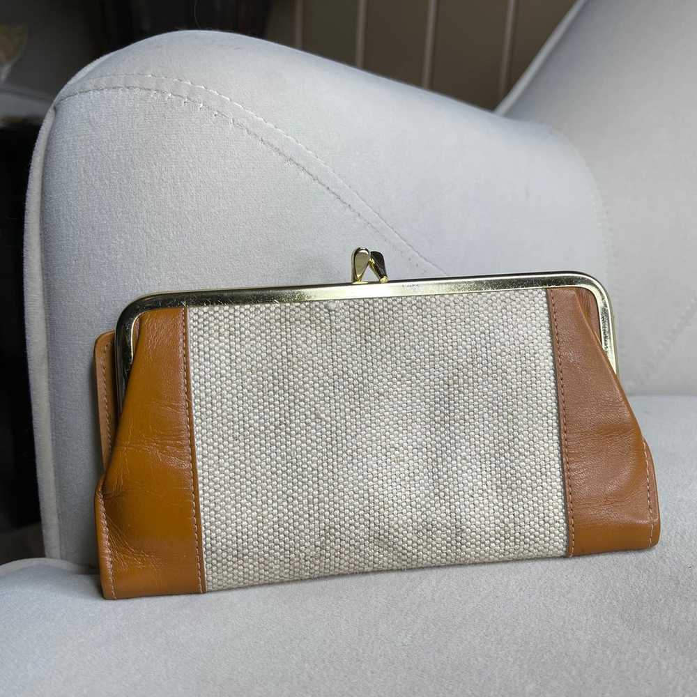 Vintage Brown Vegan Leather Canvas Cream Kisslock… - image 2