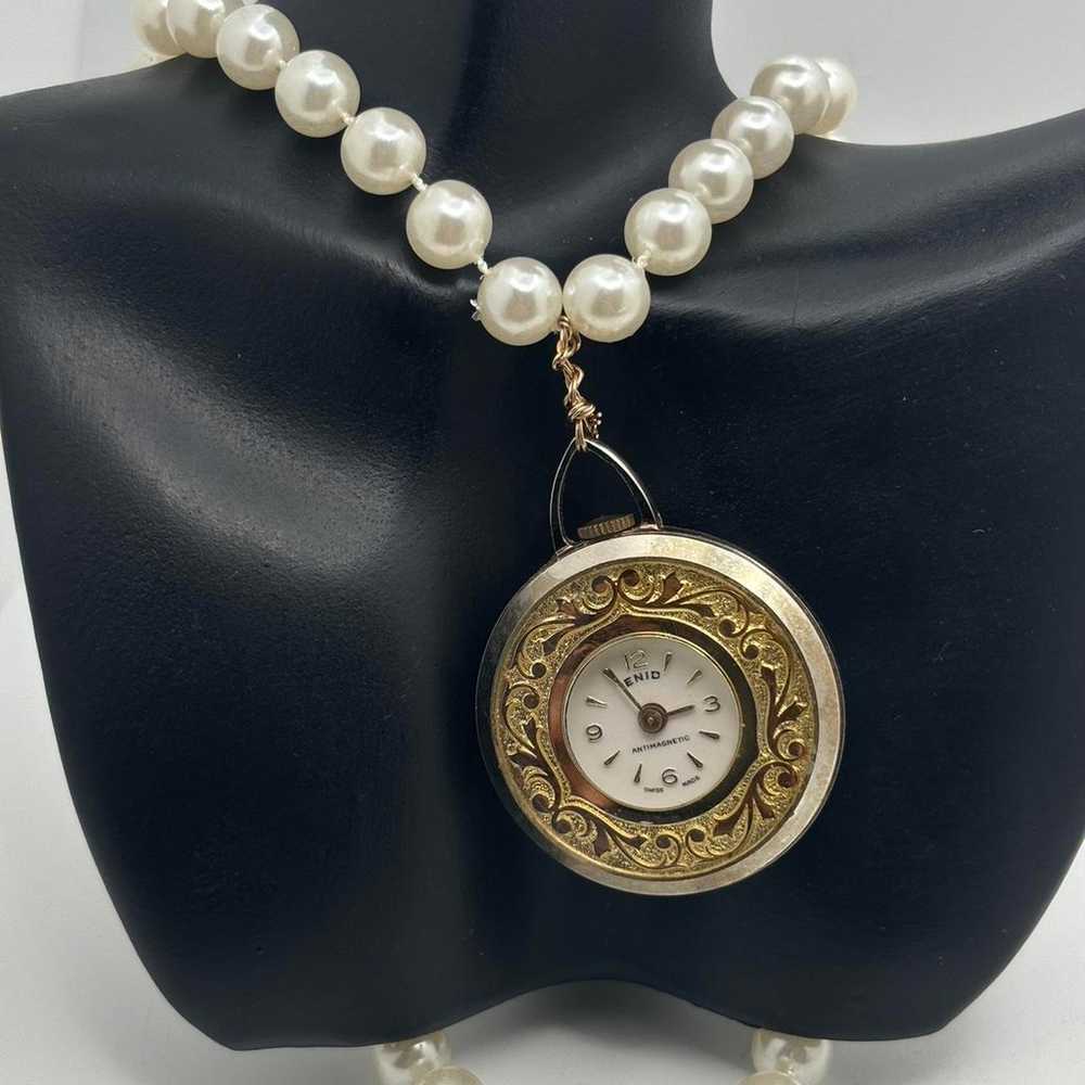 Vintage pearl gold watch pendant - image 1