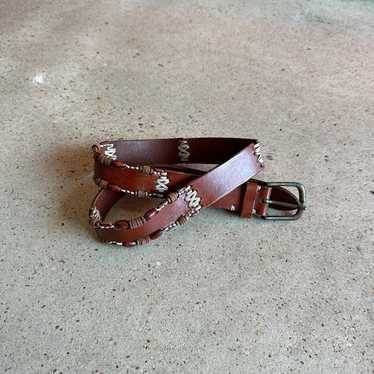 Vintage brown boho beaded leather belt