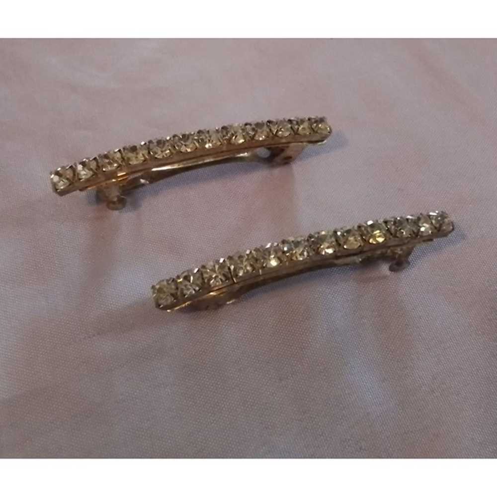 Vintage Rhinestone Gold-Tone Hair Barrettes Pair - image 1