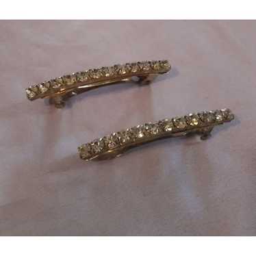 Vintage Rhinestone Gold-Tone Hair Barrettes Pair