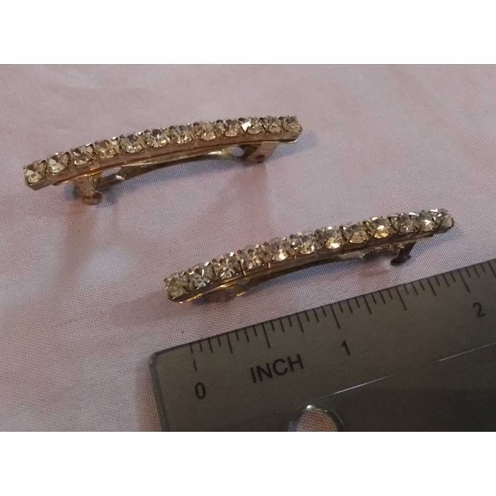 Vintage Rhinestone Gold-Tone Hair Barrettes Pair - image 5