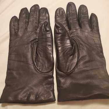 Fownes vintage black leather and cashmere gloves … - image 1