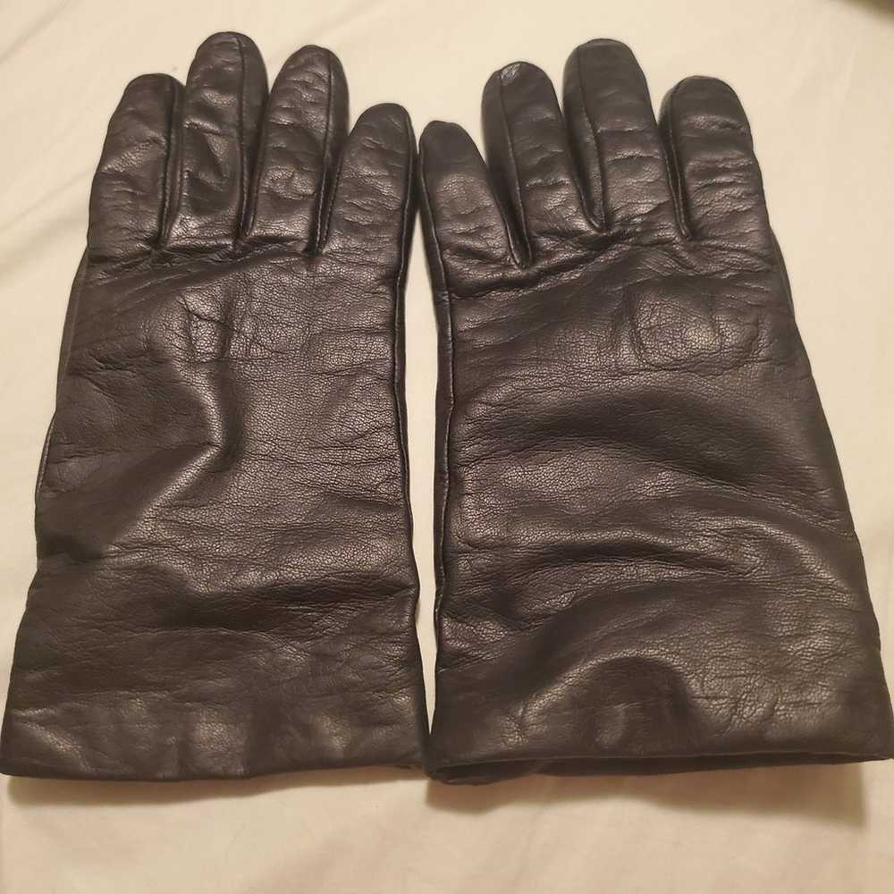 Fownes vintage black leather and cashmere gloves … - image 2