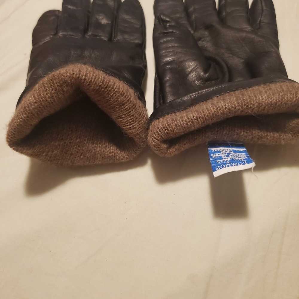 Fownes vintage black leather and cashmere gloves … - image 3