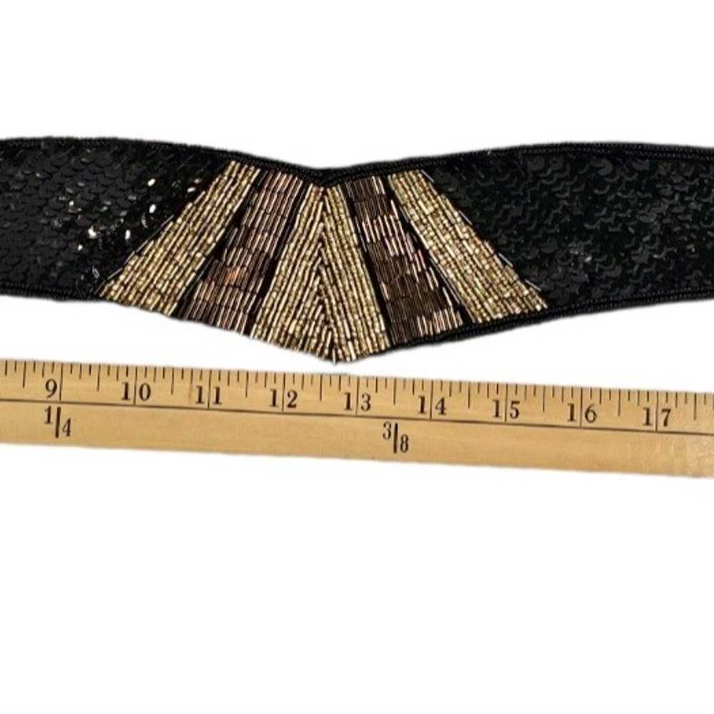 Vintage 1980s Women’s Black Velvet Sequin Gold Be… - image 9