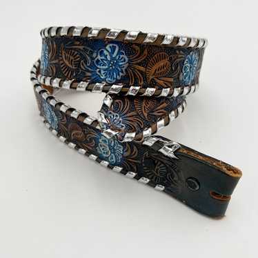 El Charro Print A Fire Flowers Belt Antiqued Toole