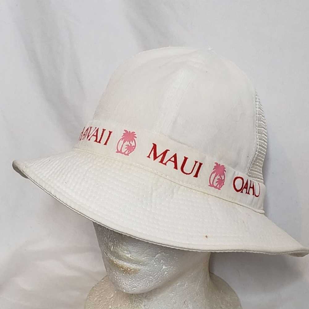 Vintage Hawaii Bucket Hat White Red Words Mesh Pa… - image 1