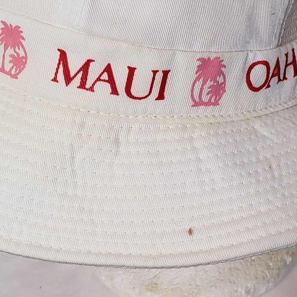 Vintage Hawaii Bucket Hat White Red Words Mesh Pa… - image 2