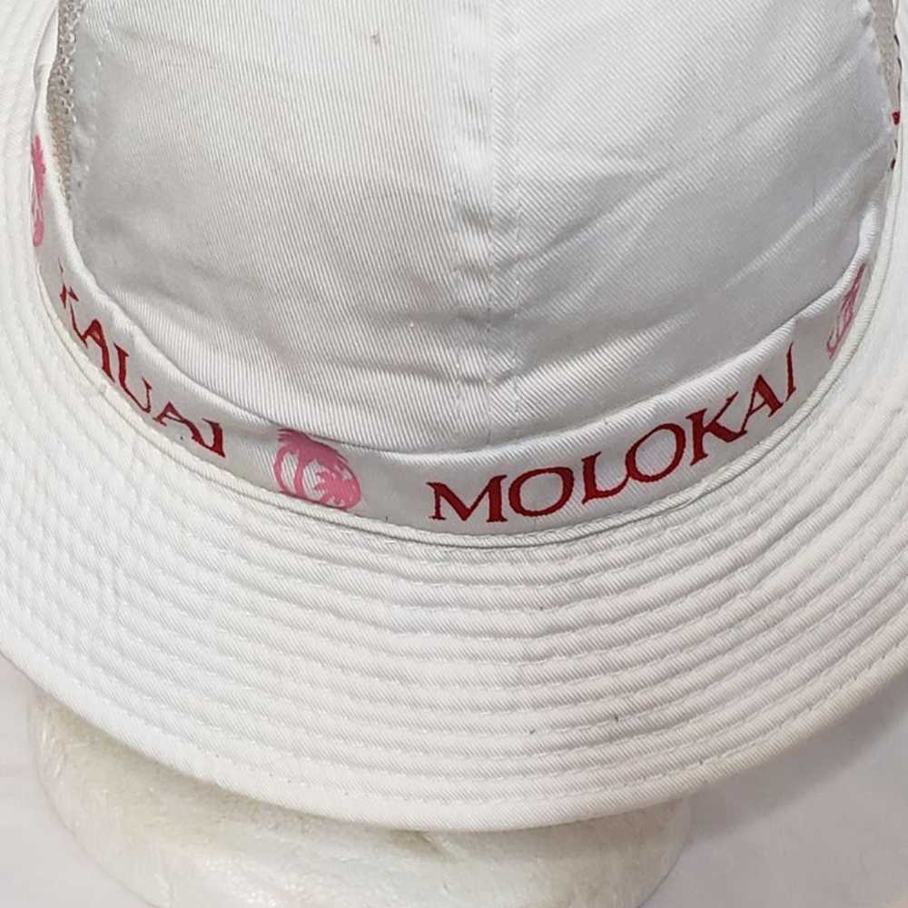 Vintage Hawaii Bucket Hat White Red Words Mesh Pa… - image 5