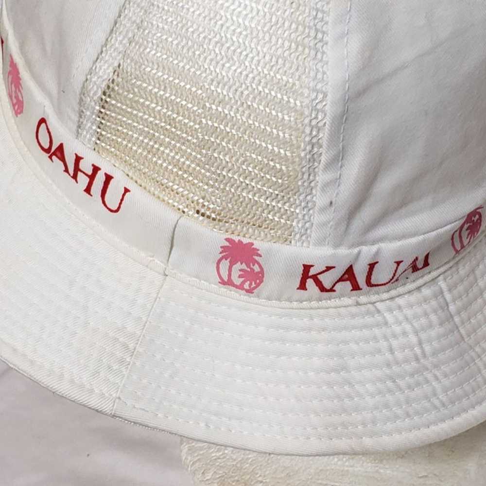 Vintage Hawaii Bucket Hat White Red Words Mesh Pa… - image 6