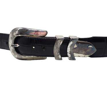 Vintage Brighton Gator Belt Black and Silver 39