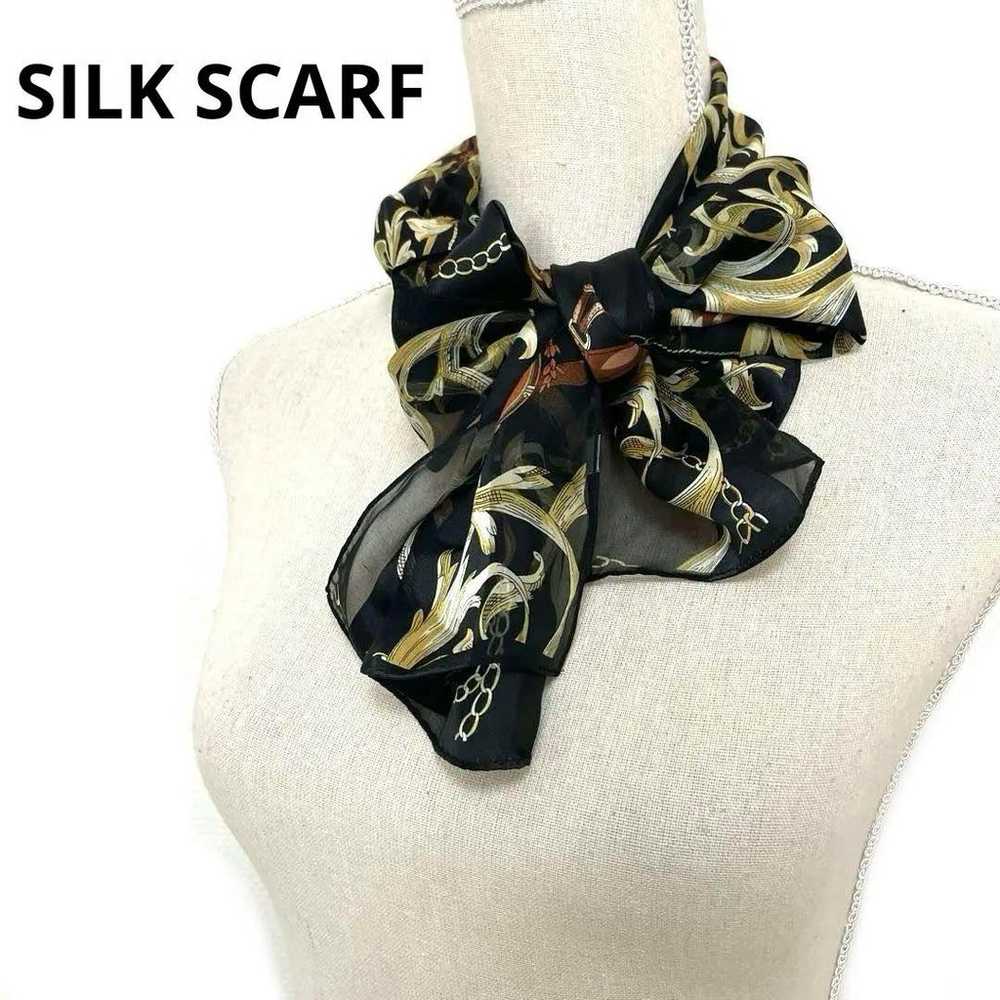 【Silk Scarf】Made in Japan, 100% silk, Border, She… - image 1