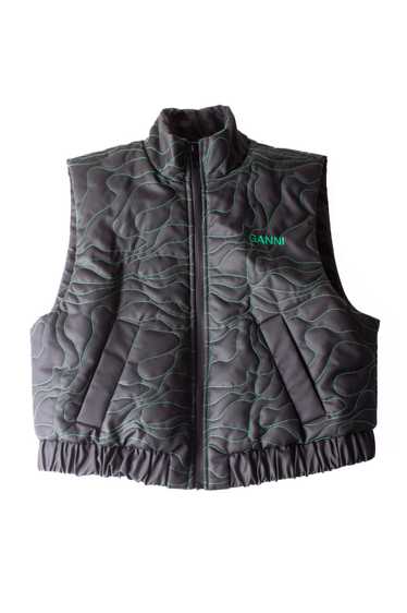 Ganni Black and Green Quilted Vest