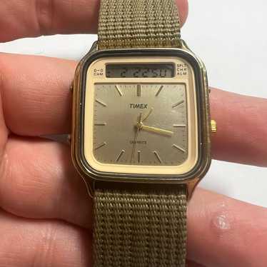 Vintage Timex Watch mens Gold Tone Analog Digital 