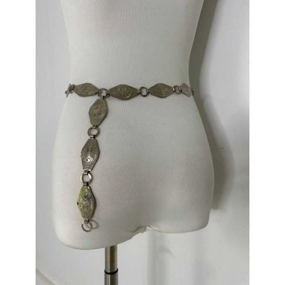 intage Etched Silver Tone Western Chain Belt - image 2