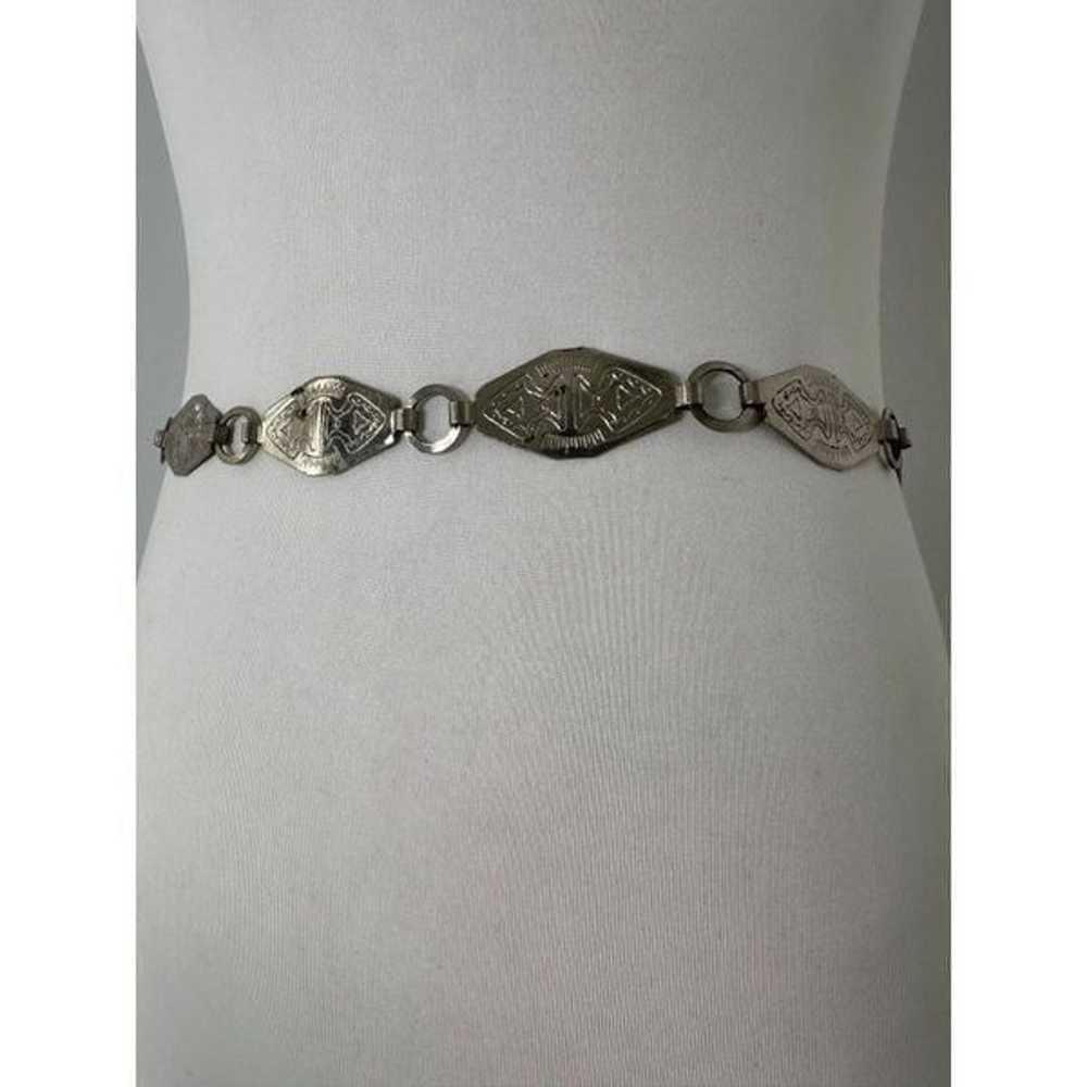 intage Etched Silver Tone Western Chain Belt - image 4