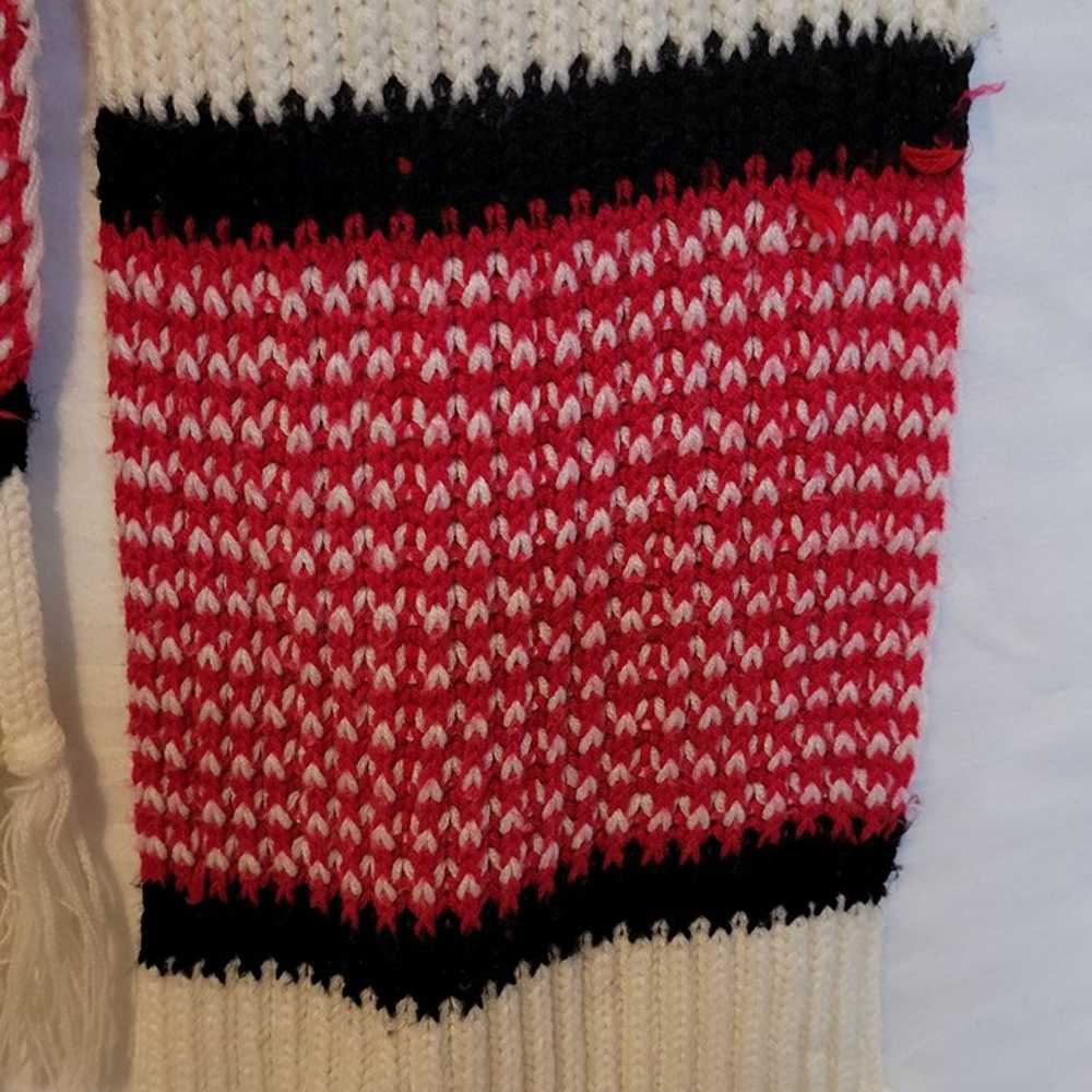 Vintage Acrylic Knit Scarf Fringe Ends Red Navy S… - image 3